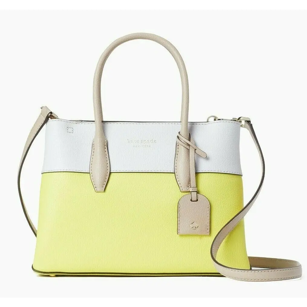 R Kate Spade Eva Satchel Crossbody Yellow White Leather WKRU6761 FS