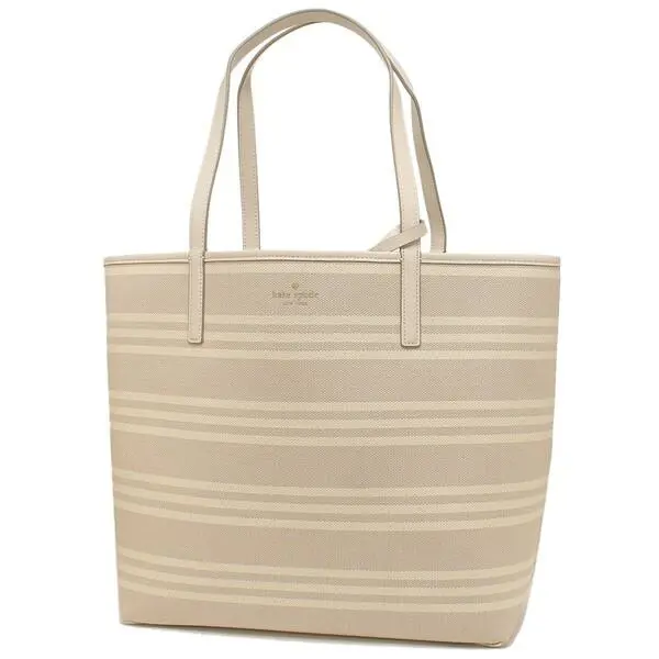Kate Spade Mya Reversible Leather Tote Pouch Beige/fabric Stripe WKRU5701 FS - Handle/Strap: Beige, Hardware: Gold, Exterior: Beige