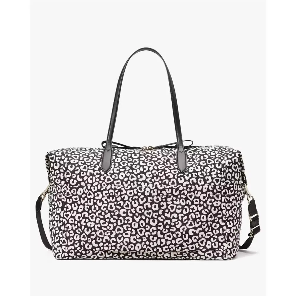 Kate Spade New York Chelsea Leopard Heart Weekender Travel Bag Carry All KF337 - Handle/Strap: Black, Exterior: BLACK MULTI, Lining: BLACK MULTI