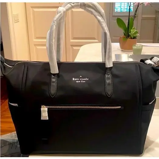 Kate Spade Chelsea Large Black Nylon Weekender Travel Tote Gym Duffle - Hardware: Silver, Lining: Black, Handle/Strap: Black