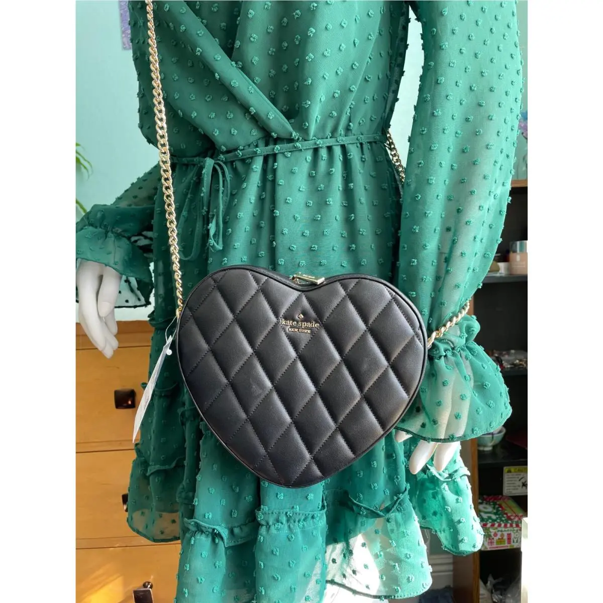 Kate Spade KA782 Love Shack Quilted Heart Crossbody Purse in Black