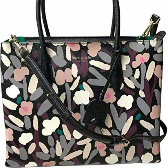 Kate Spade Eva Fete Floral Black/multi Medium Top Zip Satchel WKRU6225