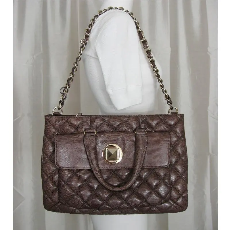 Kate Spade Liberty Street Campbell Quilted Lizard Patent Satchel French Grey