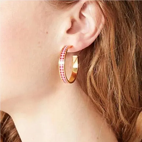 Heritage Red Hoop Earrings Lava Falls Gingham Gold Plated Brass by Kate Spade