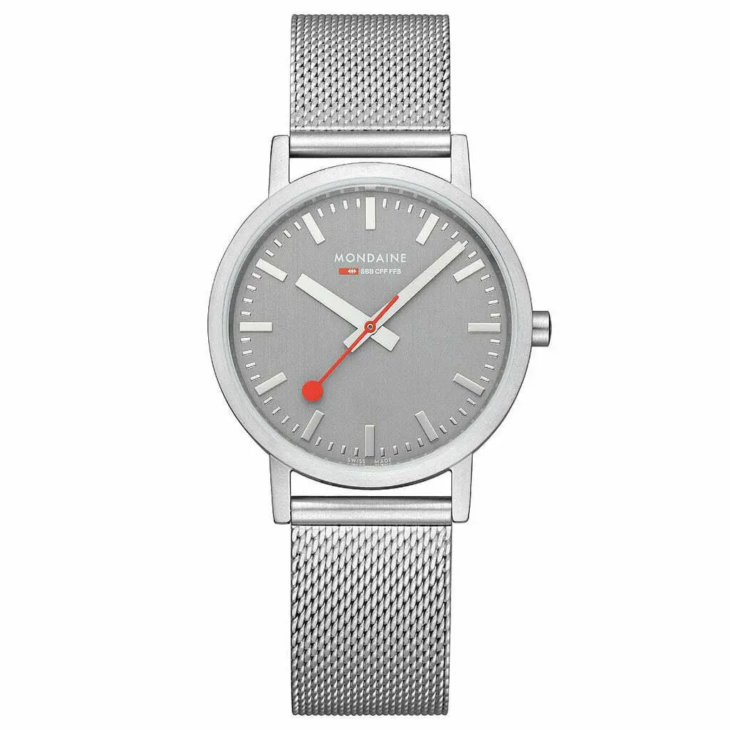 Mondaine A660.30314.80SBJ Classic Gray Dial 36 mm Steel Swiss Quartz Wrist Watch - Dial: Silver, Band: Silver, Bezel: Silver