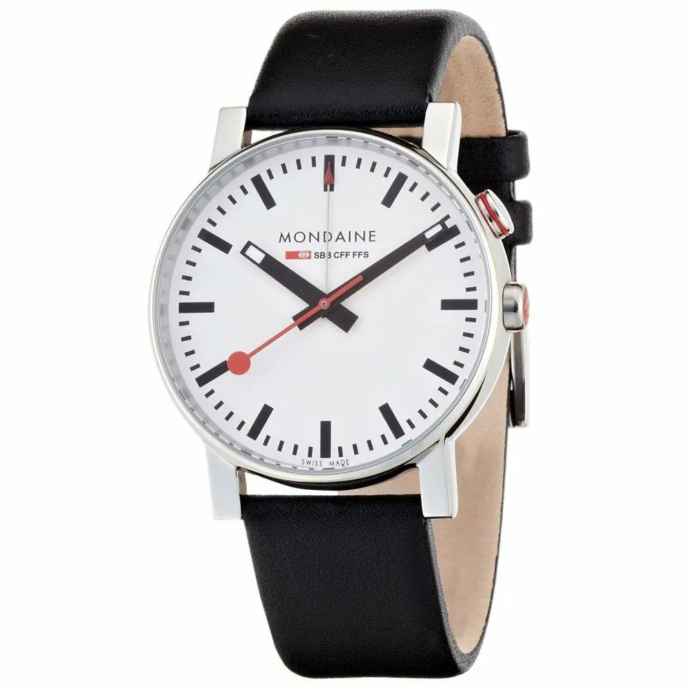 Mondaine A468.30352.11SBB Evo Big White Dial Black Leather Men`s Watch - Dial: White, Band: Black