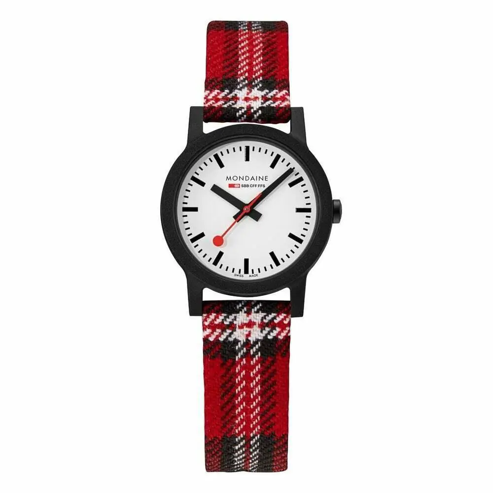 MS1.32111.LC Essence Black Case 30mm Red Plaid Quartz Women`s Watch by Mondaine