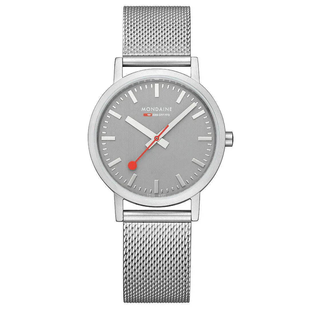 Classic 36mm Gray SS Unisex Watch by Mondaine