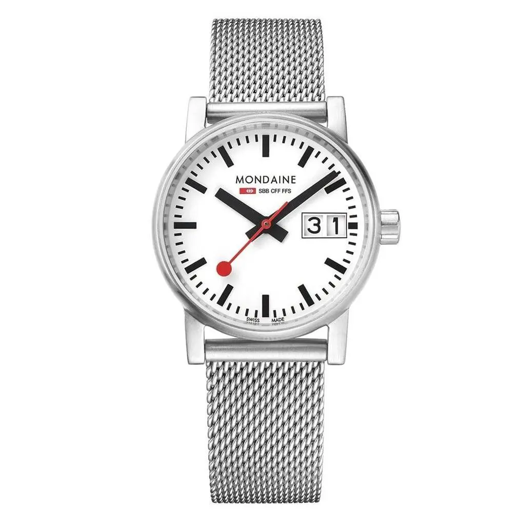 MSE.30210.SM EVO2 30 mm Mesh Steel Big Date Quartz Women`s Watch by Mondaine