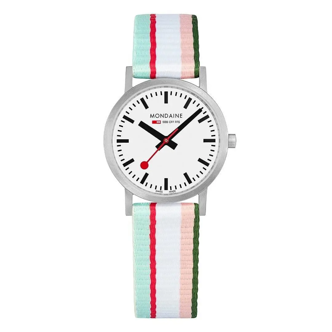 A658.30323.16SBS Classic Multicolored Strap 30 mm Quartz Ladie`s Watch by Mondaine