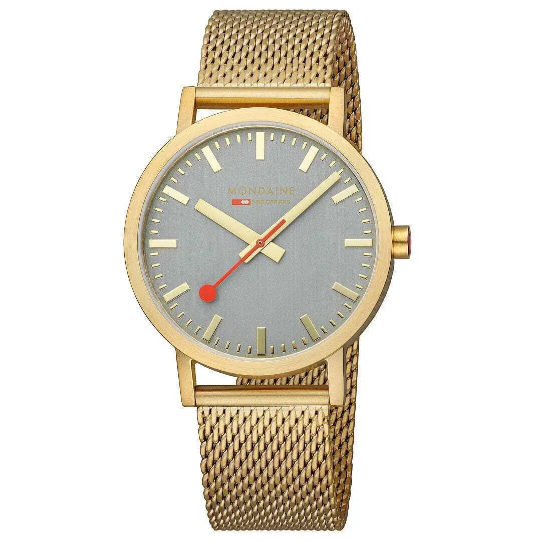 A660.30360.80SBM Classic Good Gray Dial Golden 40 mm Quartz Wrist Watch by Mondaine
