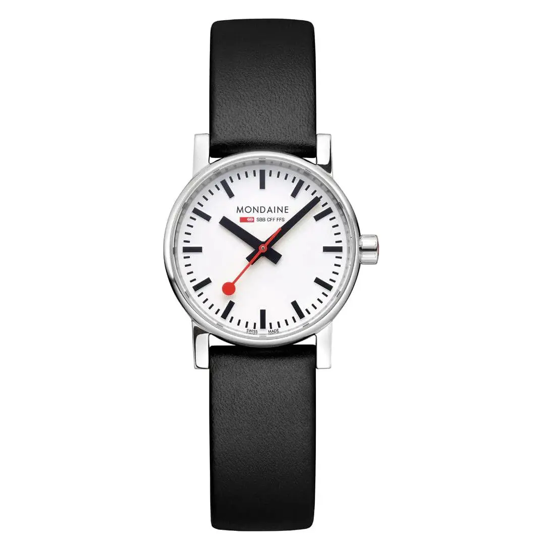 MSE.30110.LBV Evo2 30mm Black Leather White Dial Quartz Wrist Watch by Mondaine
