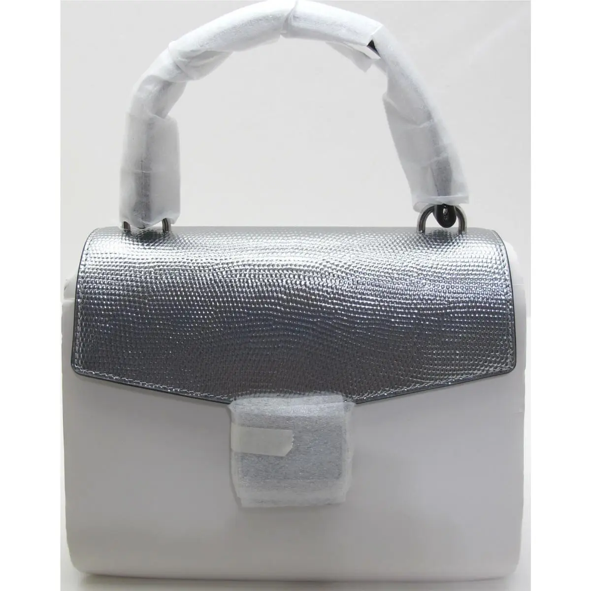 Auth. Kate Spade Katy Embossed Lizard Leather Sm Top Handle Crossbody Silver
