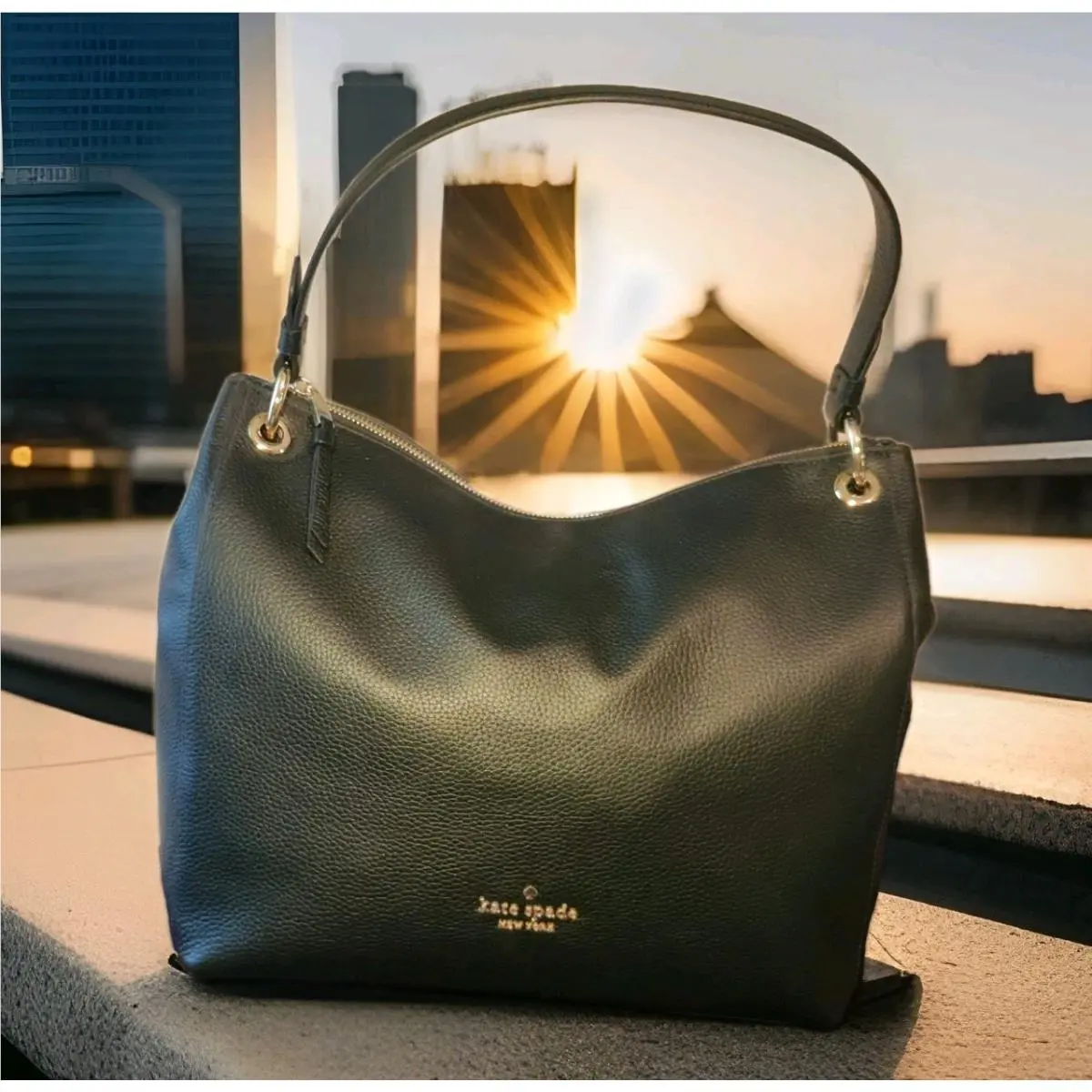 Kate Spade WKR00311 Black Pebble Leather Shoulder Bag Purse Travel Business
