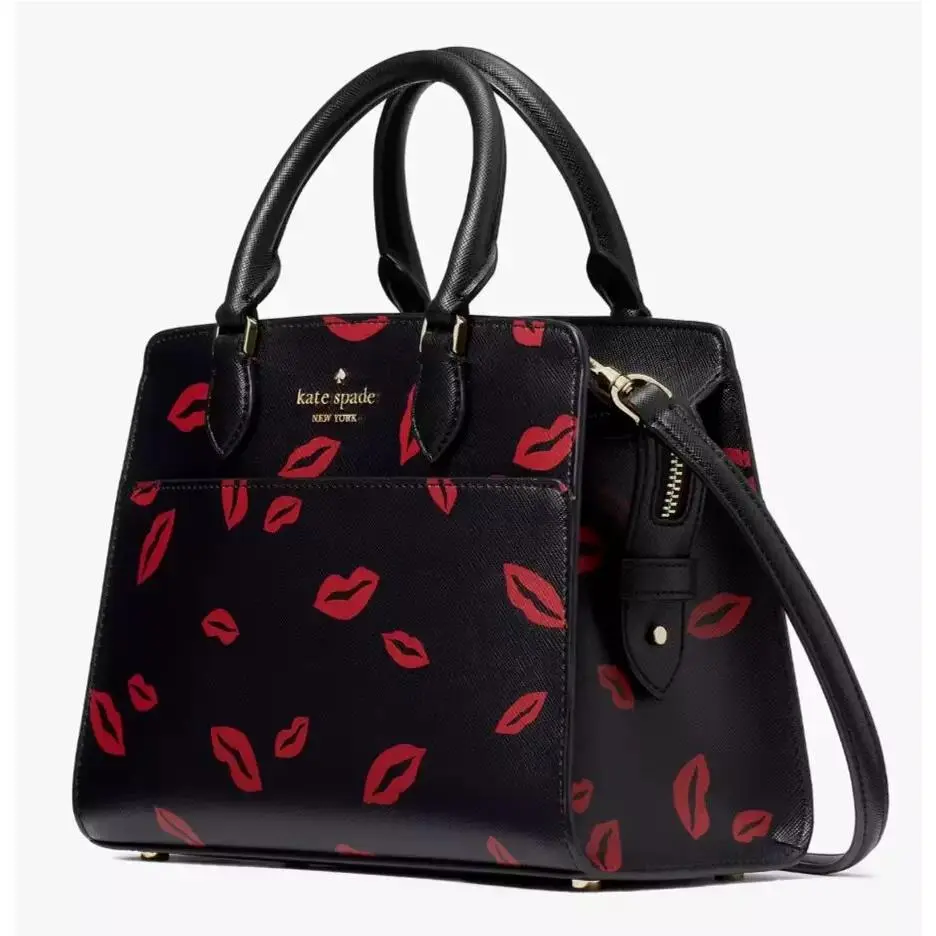 Kate Spade Madison Small Satchel Bag Black Leather KF490 Lip Toss