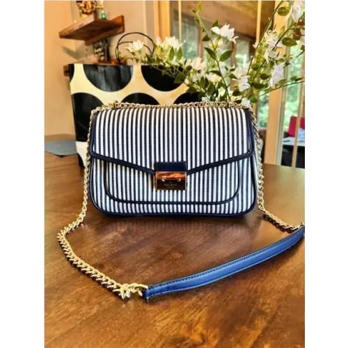Kate Spade Carey Medium Flap Canvas Crossbody Shoulder Purse - Striped KB553