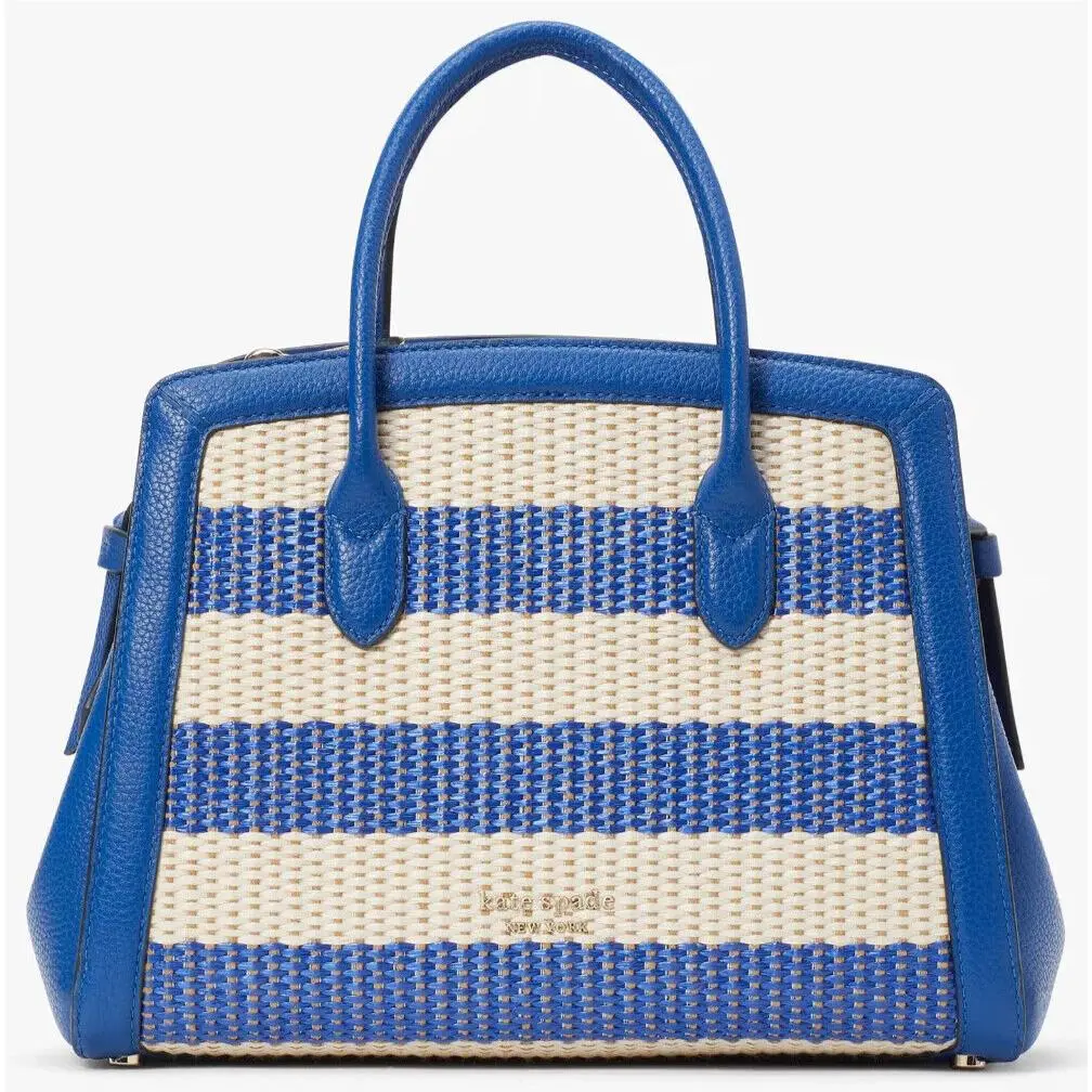 Kate Spade Knott Medium Satchel Blue White Leather Straw KB979 FS