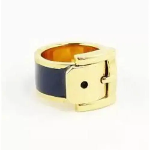 Michael Kors Gold Tone Blue Enamel Belt Buckle Ring Size: 6 MKJ1801