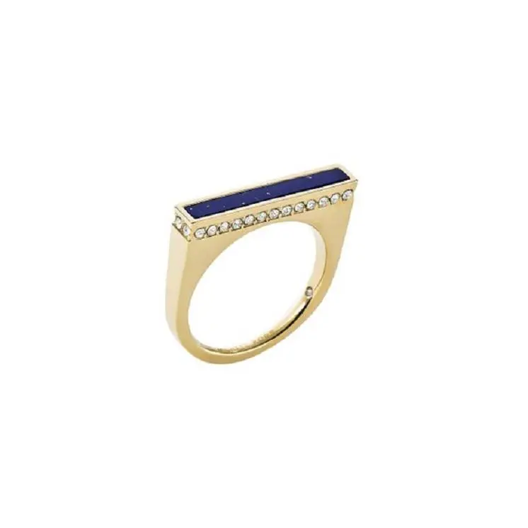 Michael Kors Gold Tone Semi Precious Blue Plaque Pave Glitz Ring SIZE6 MKJ4263