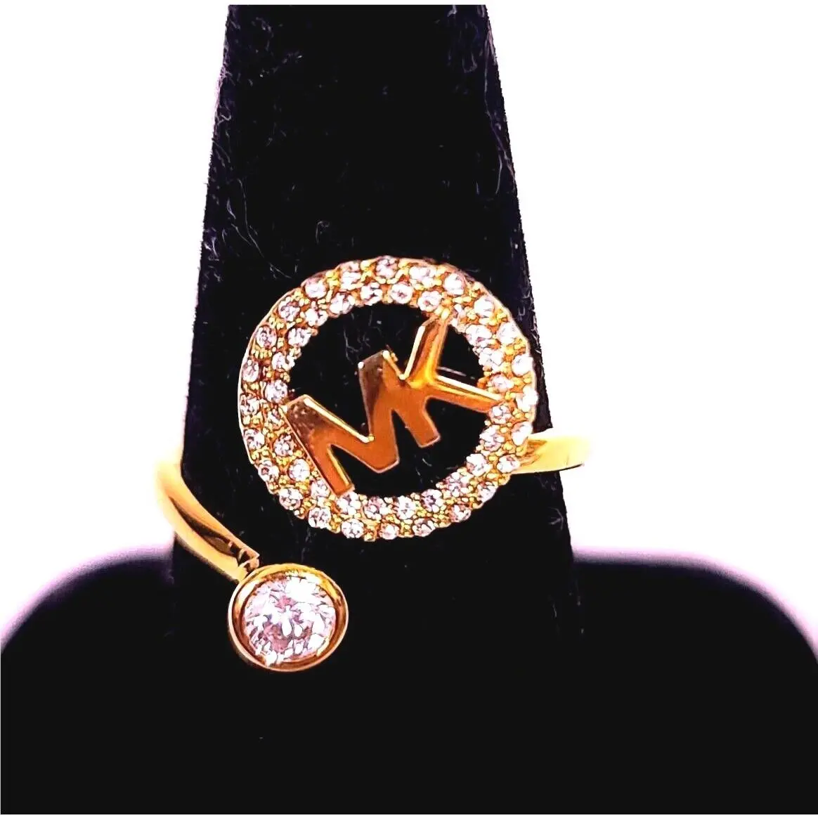Michael Kors Rose Gold Tone Monogram `mk` Logo Crystals Open Ring MKJ7330 -7 8 9
