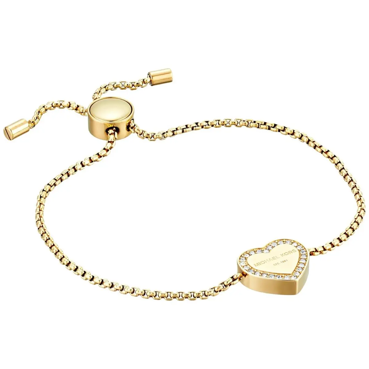 Brand Rose Gold Logo Pave Heart Charm Sliding Bracelet Gold MKJ5389710 by Michael Kors