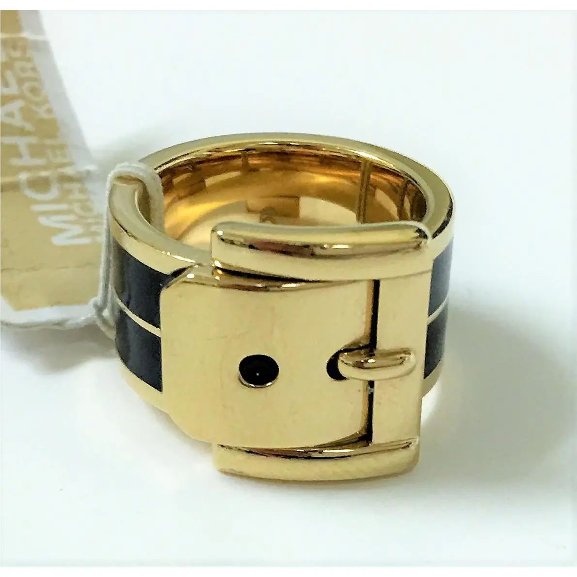 Michael Kors Gold Tone Black S/steel Belt Buckle Ring SIZE:6 8 MKJ2508