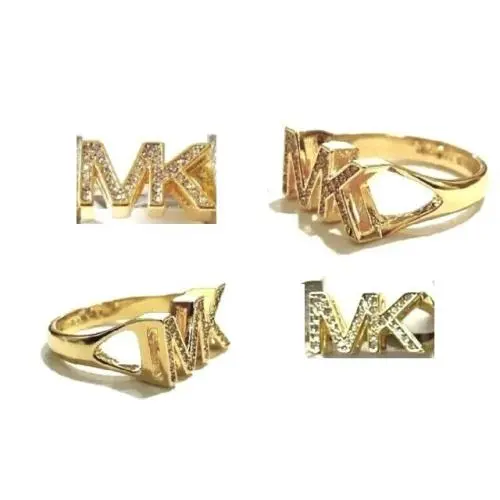 Michael Kors Gold Tone 3D MK Logo Crystals Ring MKJ8027 - 7 8 9