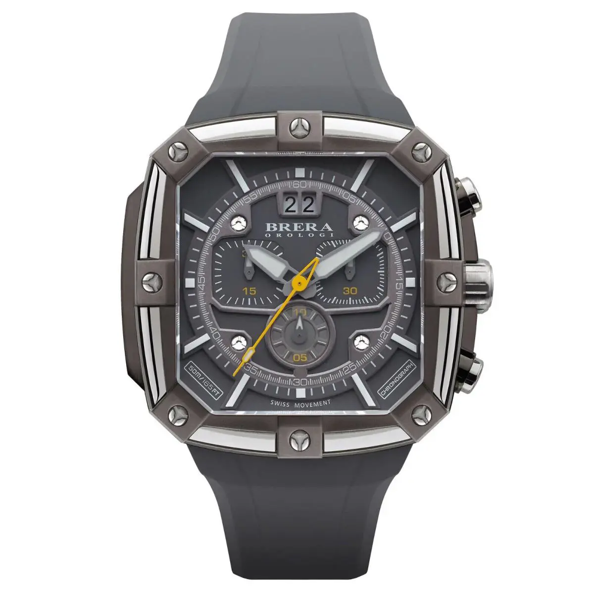Brera Orologi Supersportivo Square Mens Swiss Grey 48mm Watch BRSS2C4602