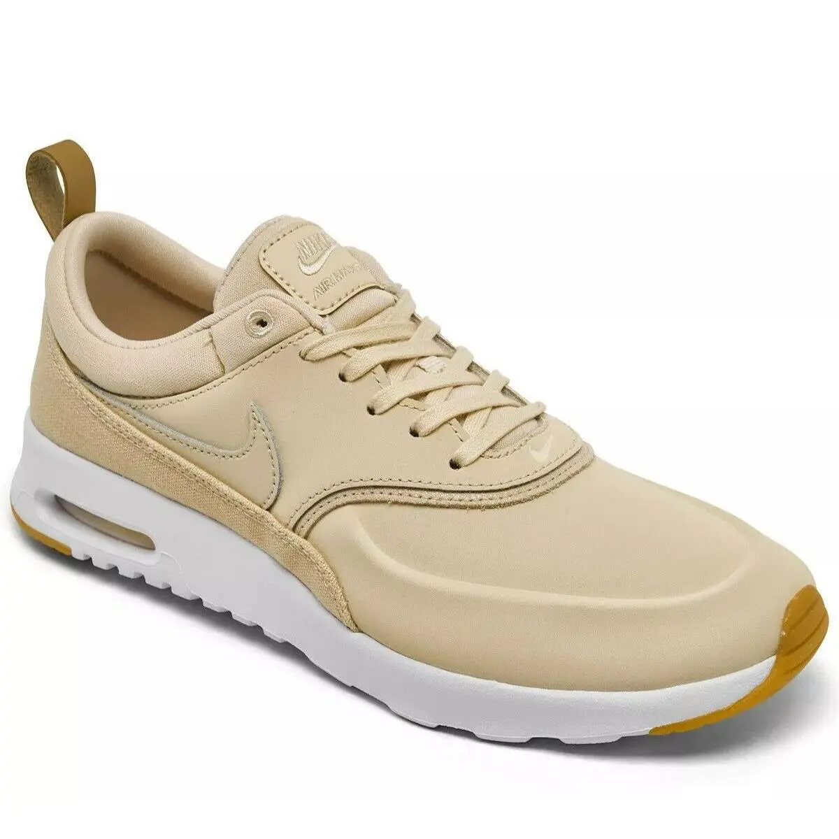 8 Nike Air Max Thea Premium Leather Narrow Non Stretchy Women Shoes White Beige - Beige