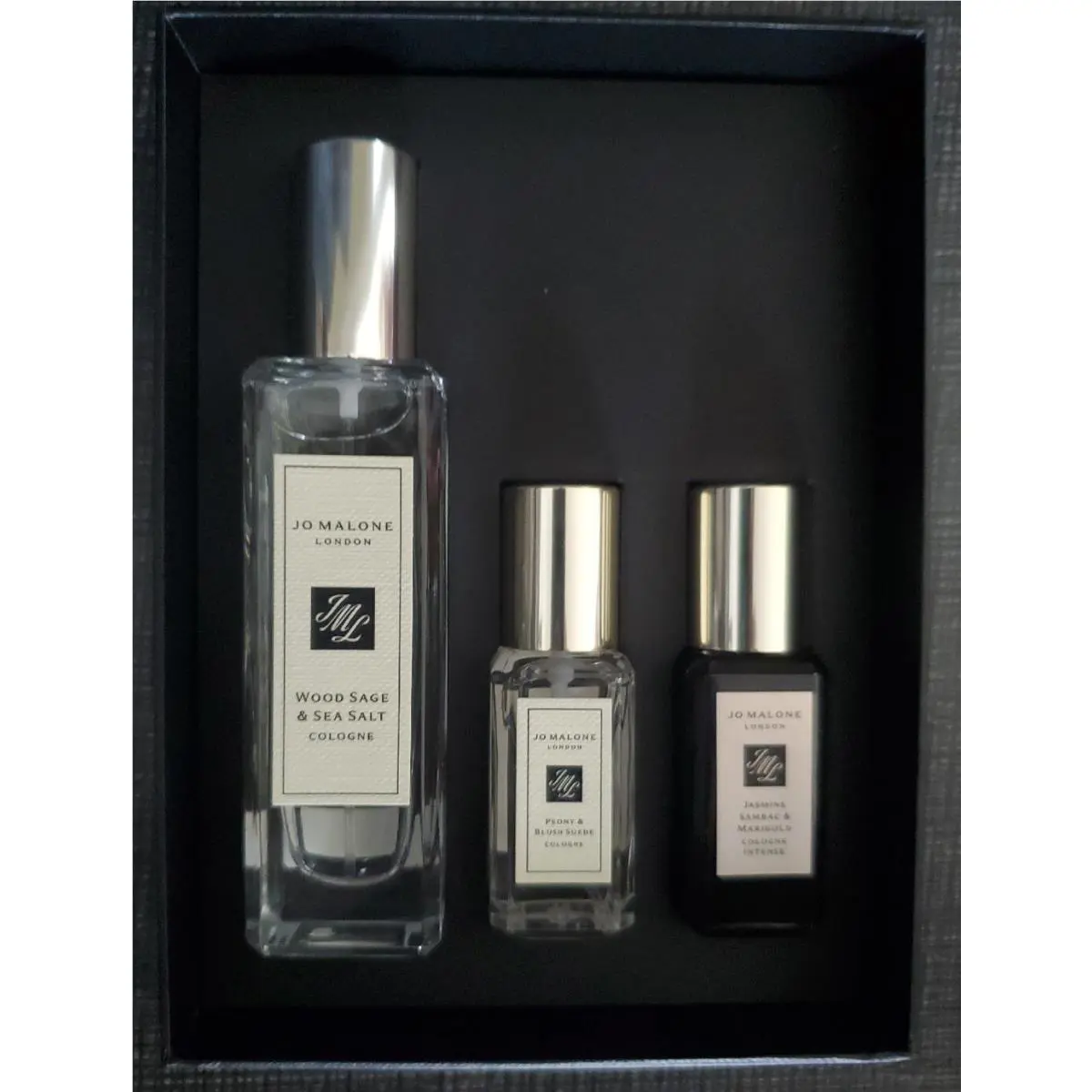 Jo Malone Wood Sage Sea Salt Peony Blush Suede Jasmine Sambac Marigold