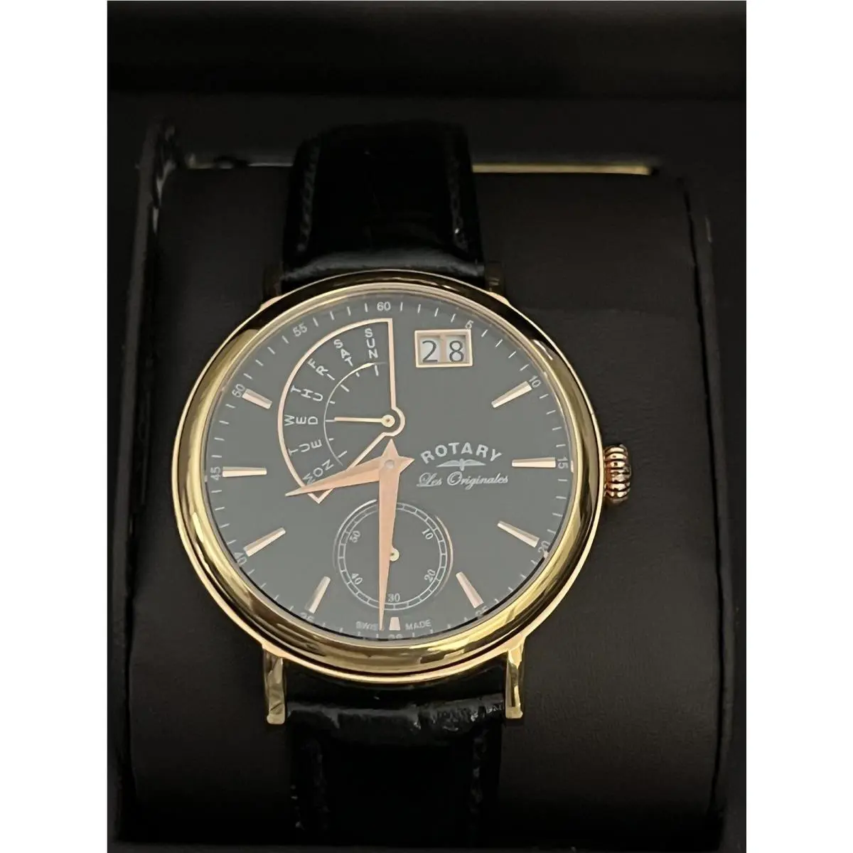 Men`s Watch Power Reserve Black Dial GS90087/04 Quartz by Rotary