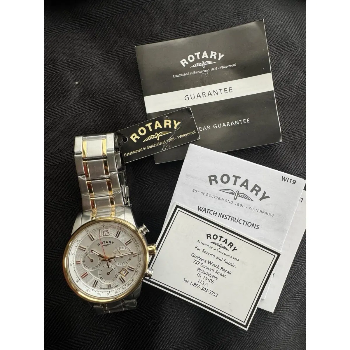 Chronograph Watch Gold Silver Tone Stainless Steel Bracelet White Dial by Rotary