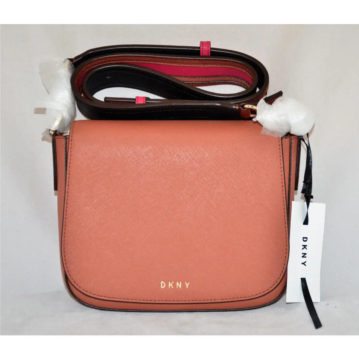 Dkny Bryant Park Saffiano Leather Messenger Flap Bag Purse Crossbody Brown by DKNY