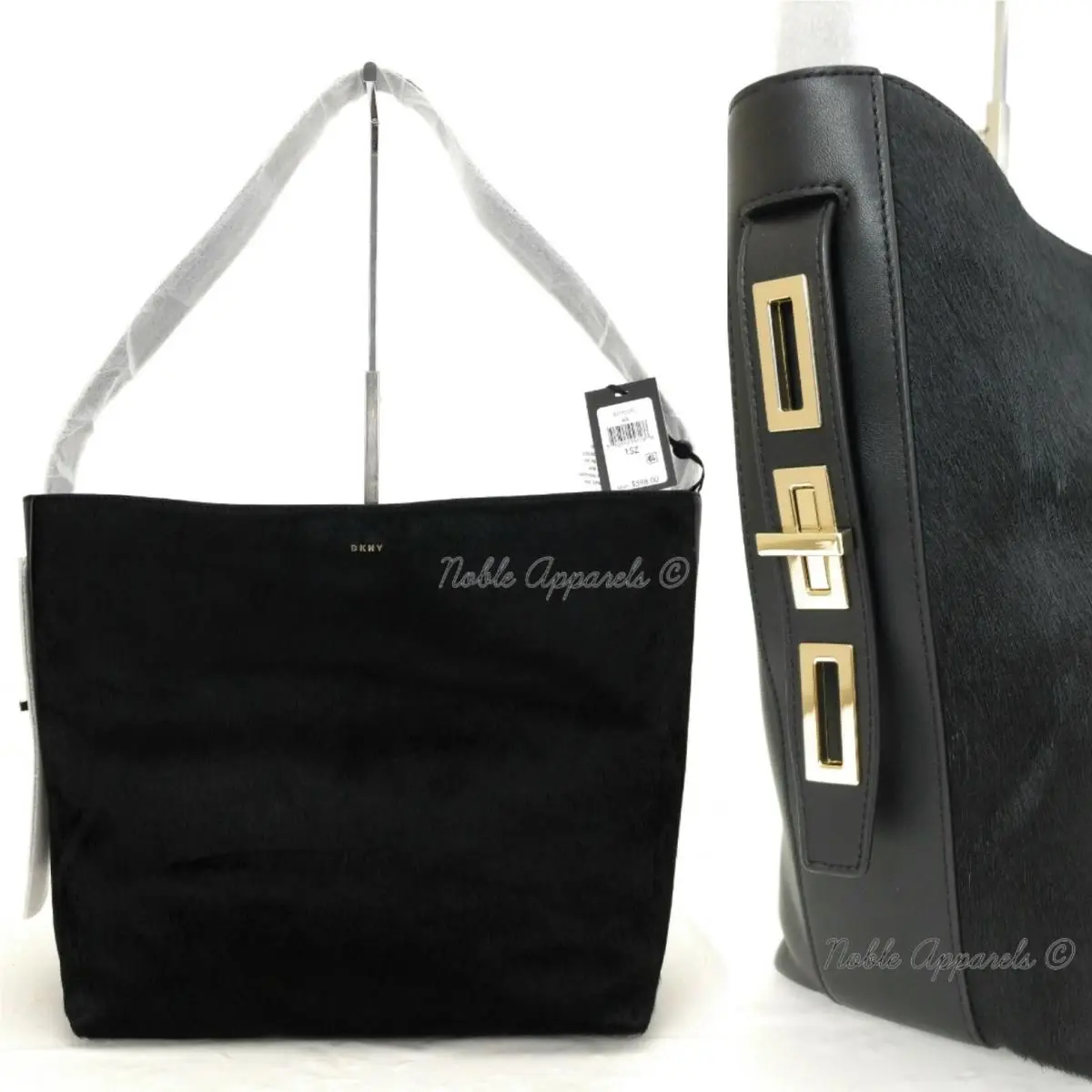 Dkny Womens Peggy Calf Hair Leather Medium Tote Shoulder Bag Black