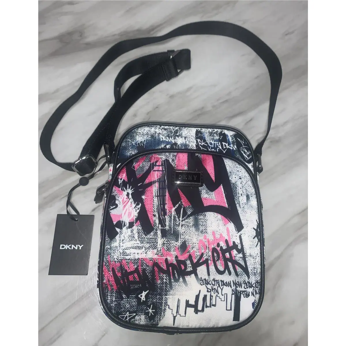 Dkny Women Gigi Flight Bag Crossbody Graffiti Double Zip Purse Handbag