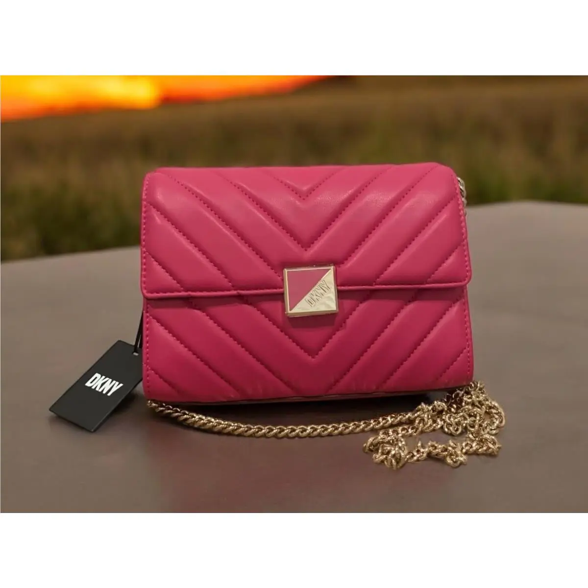 Dkny Devon Clutch Quilt Pink Gold Toned Chain Crossbody Bag