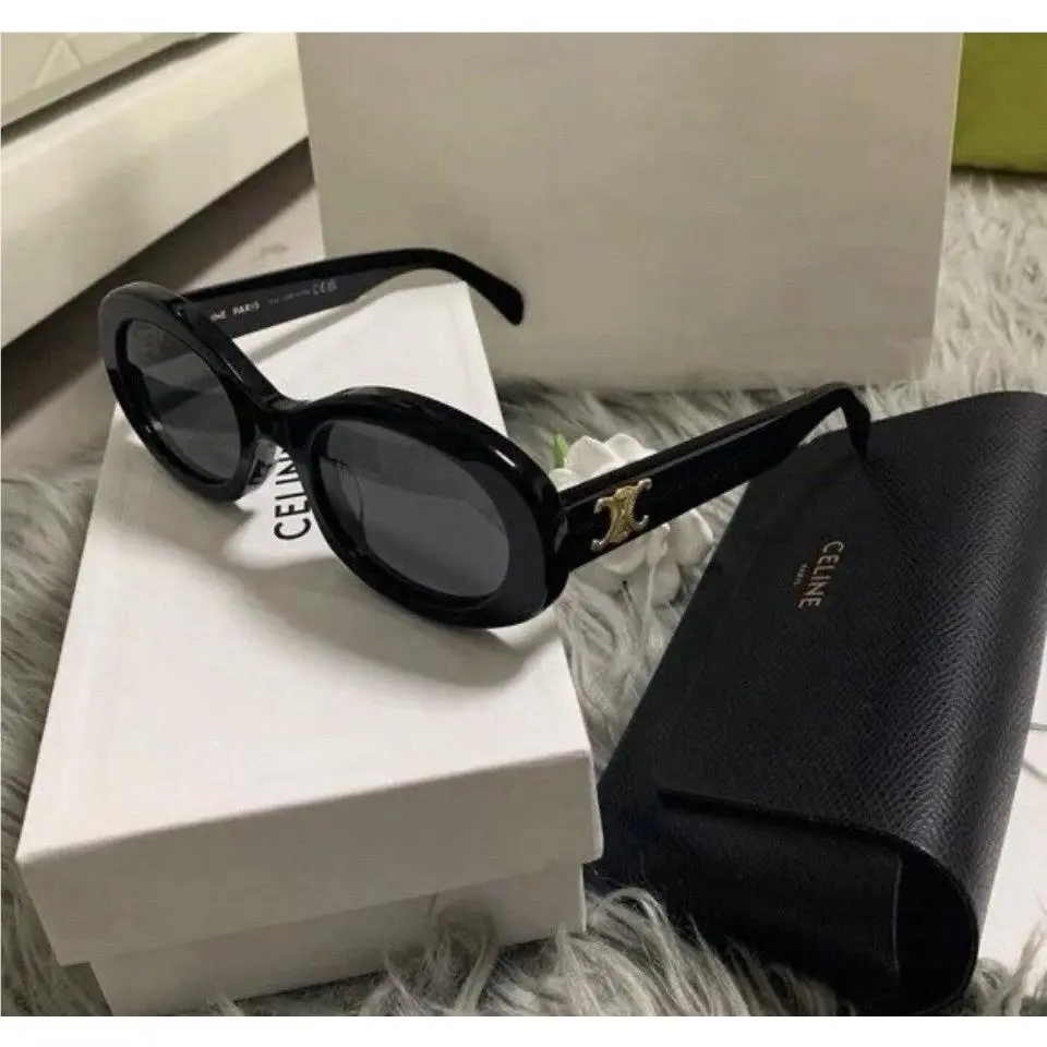 CL40194U Triomphe Oval Women Sunglasses Black Frame Grey Tint Lens by Celine