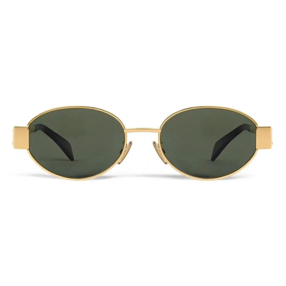 Celine CL40235U 30N Triomphe Metal Oval Sunglasses Gold Green Lens