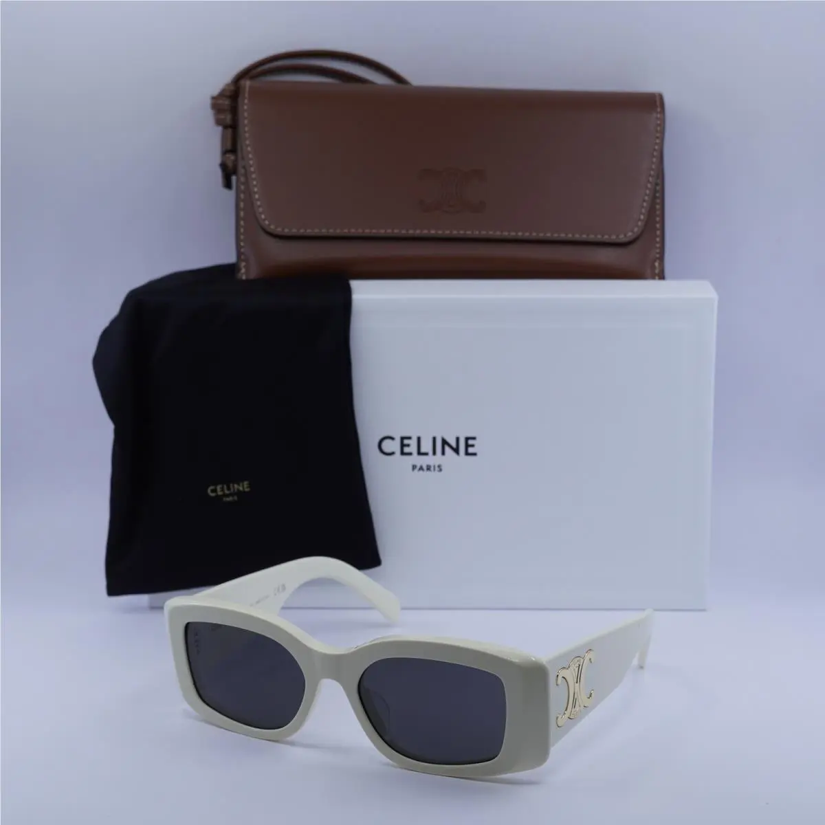 Celine CL40282U 25A Shiny Ivory/smoke 53-18-135 Sunglasses