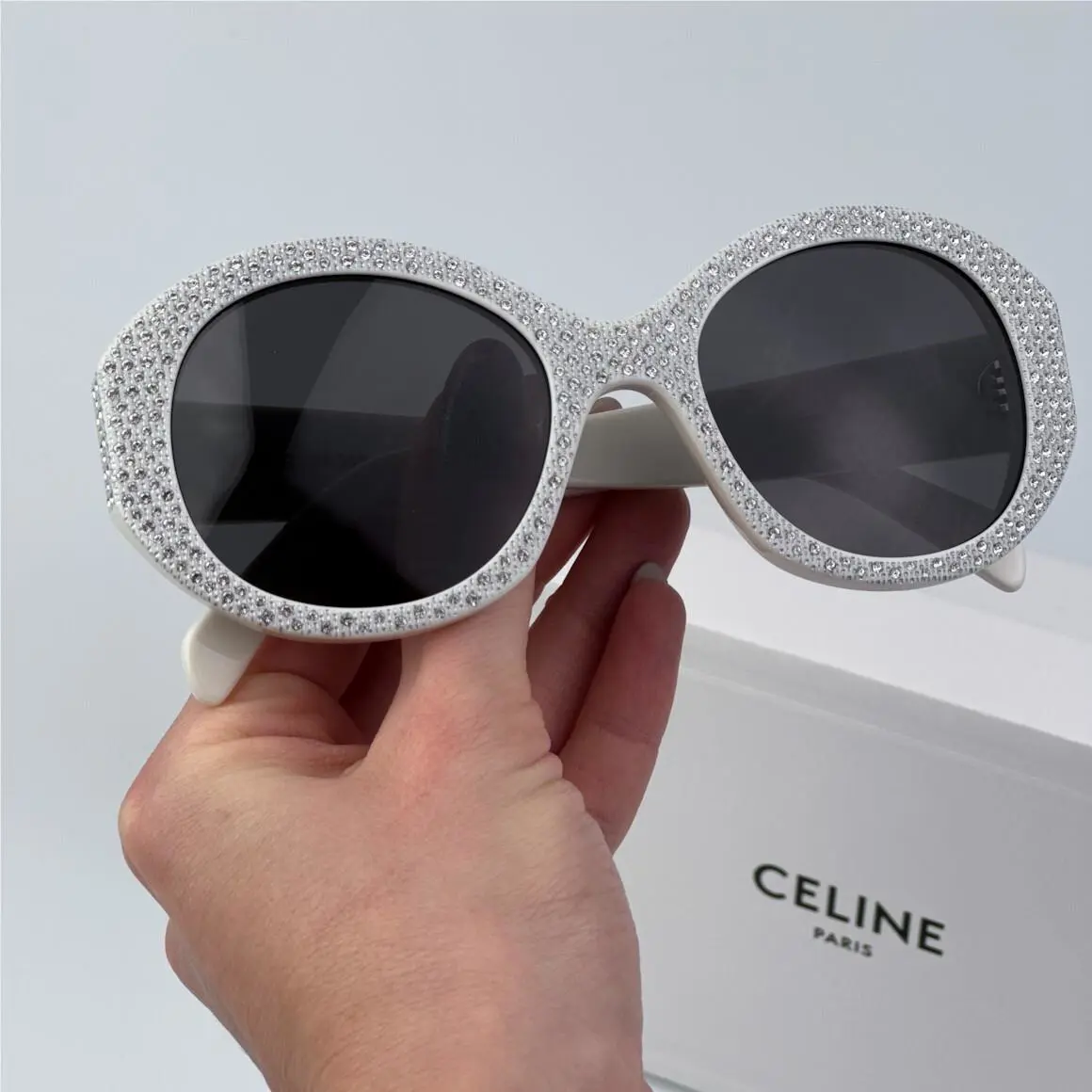 Celine Women Sunglasses Ivory Silver Studs Grey Geometric CL4240IS 25A