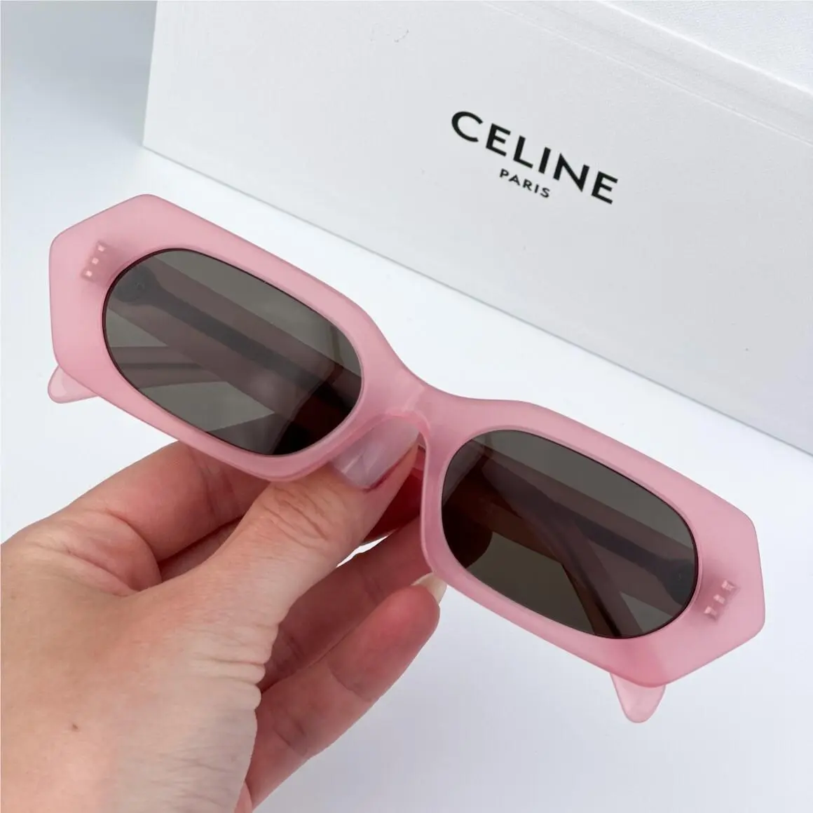 Celine Women Sunglasses Shiny Opal Pink Brown Rectangle CL40243I 72J
