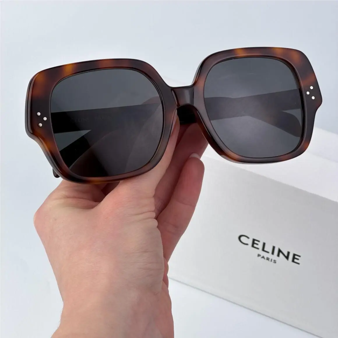 Celine Women Sunglasses Shiny Havana Smoke Grey Geometric CL40241F 53A