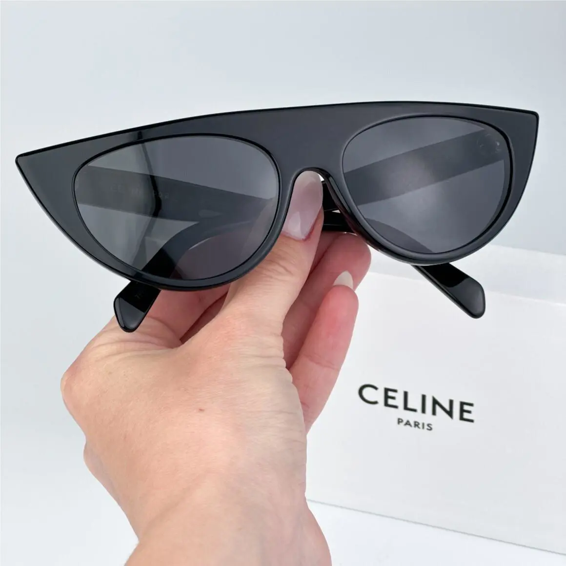 Celine Women Sunglasses Shiny Black Smoke Grey Geometric CL40228I 01A