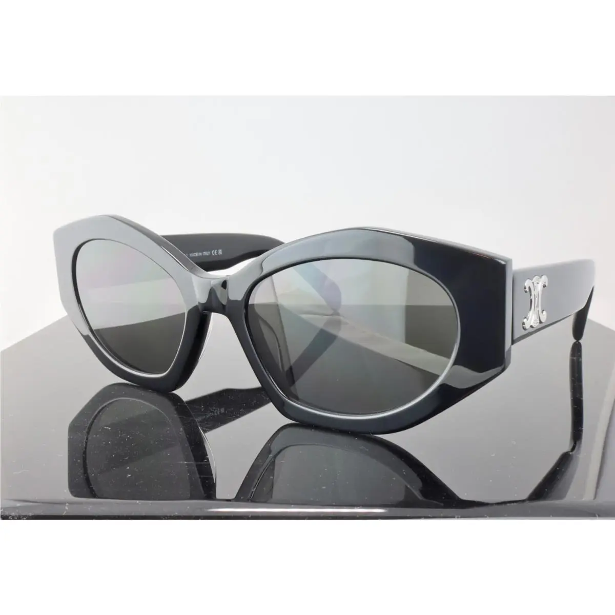Celine CL40238U 01A Black / Grey Lens Square Oversized Sunglasses UV