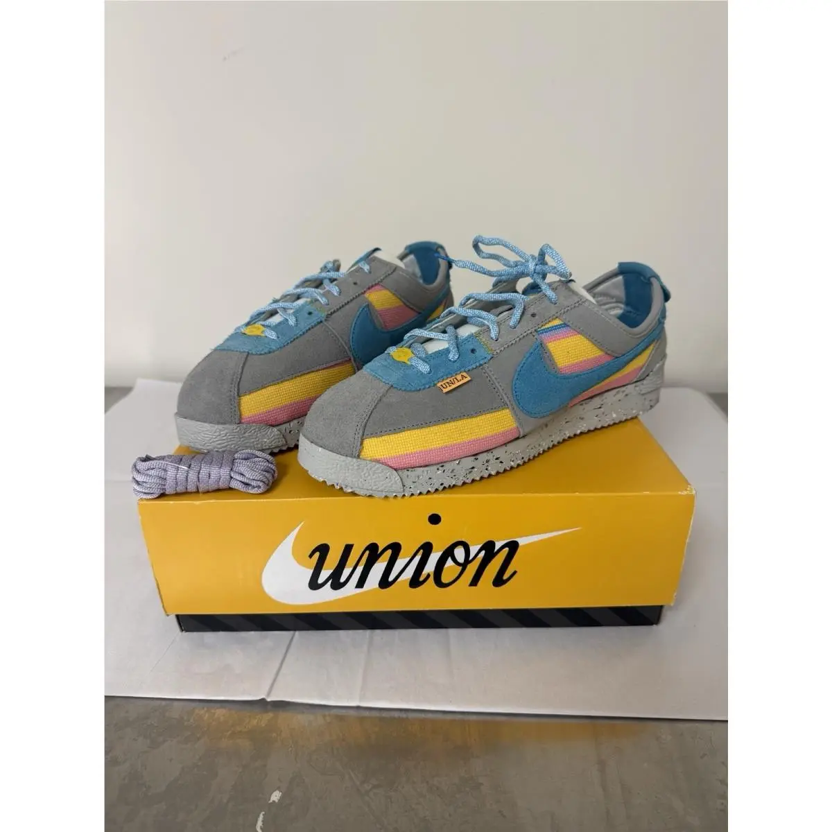 Union Cortez Light Smoke Grey Blue Yellow Pink White DR1413-002 Mens 11 by Nike