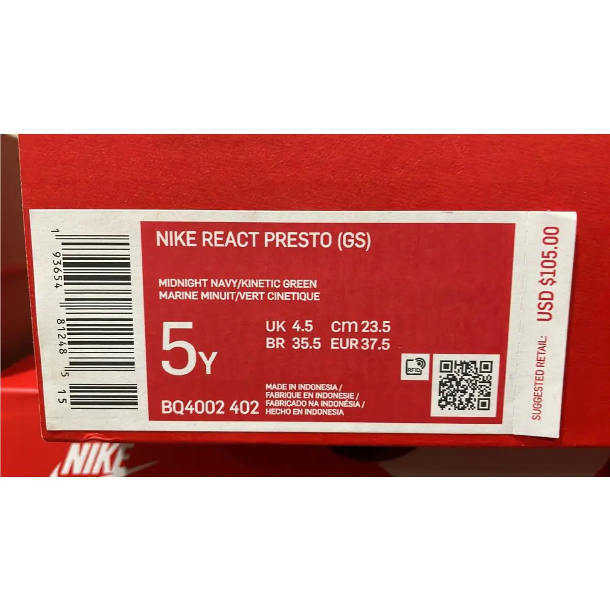 Nike shoes - Nike React Presto (GS) - React Presto - BQ4002 402 - Midnight Navy/Kinetic Green (UPC: 193654812485) 7
