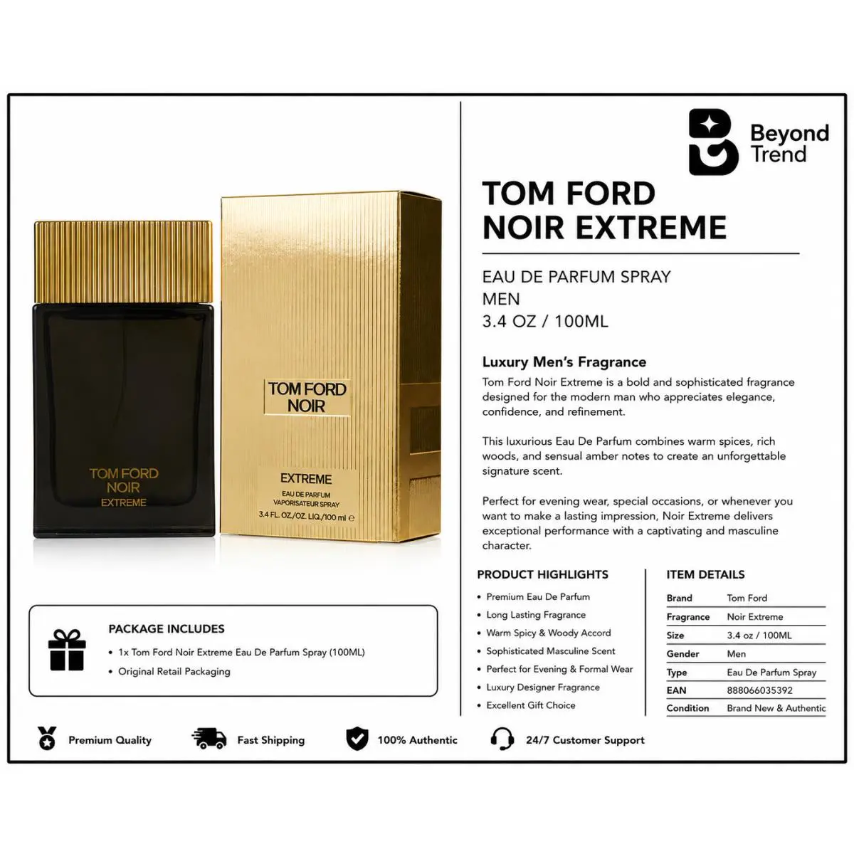 Tom Ford Noir Extreme Men Eau De Parfum Spray 3.4 oz