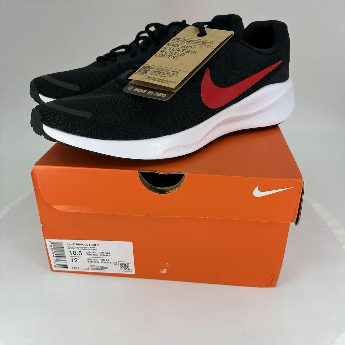Revolution 7 Black University Red Gym Running Shoes FB2207-003 Men Sz 10.5 by Nike