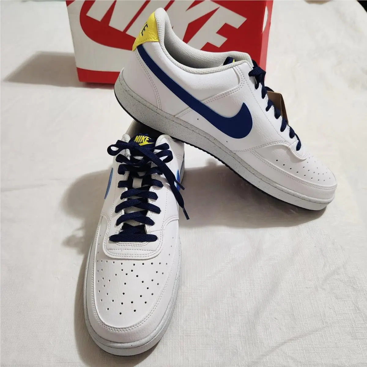 Nike Size 13 Court Vision Lo NN White Hyper Royal Blue Void DH2987-103 896