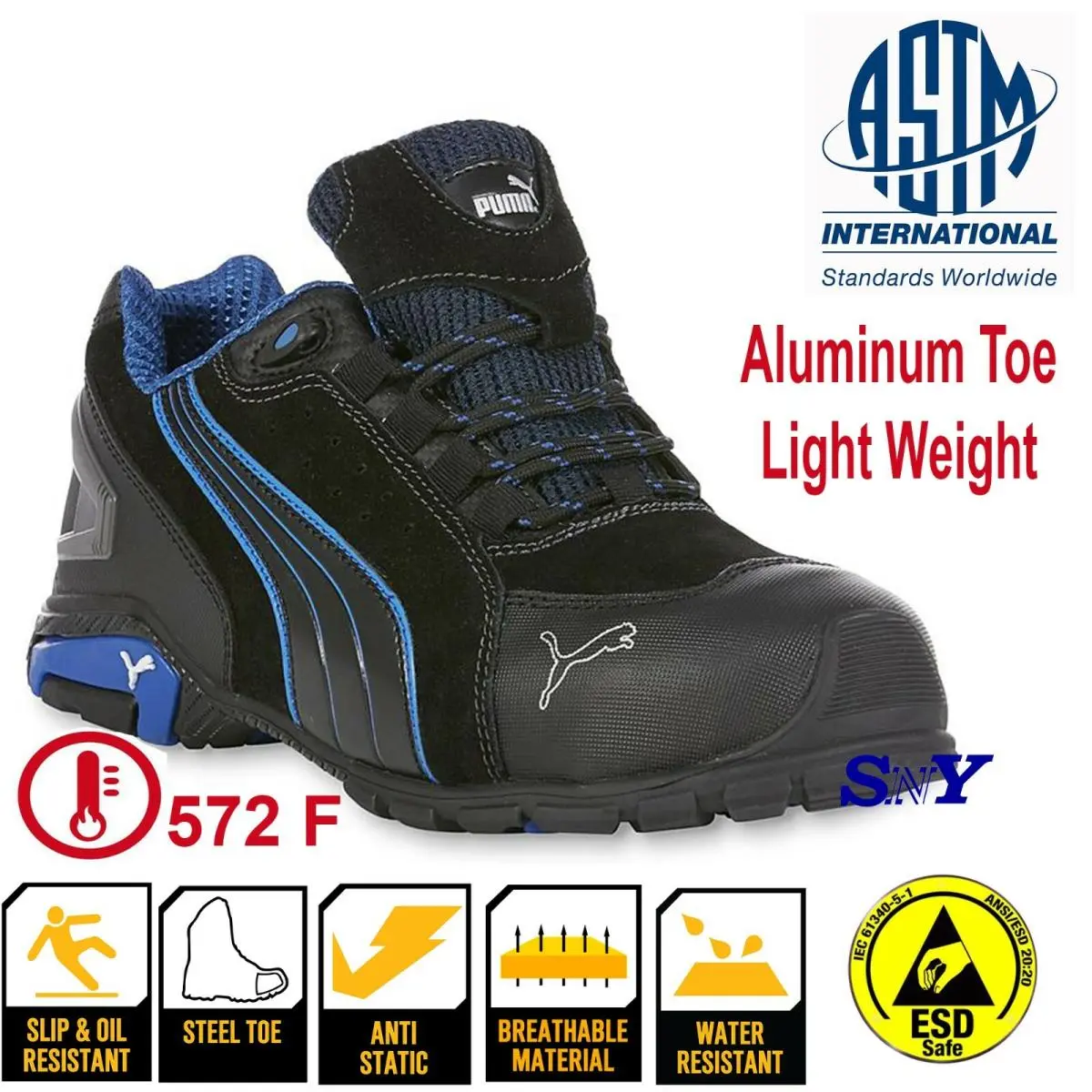 Puma Composite Aluminum Toe Slip Resistant Work Safety Boots Shoes Astm - Black